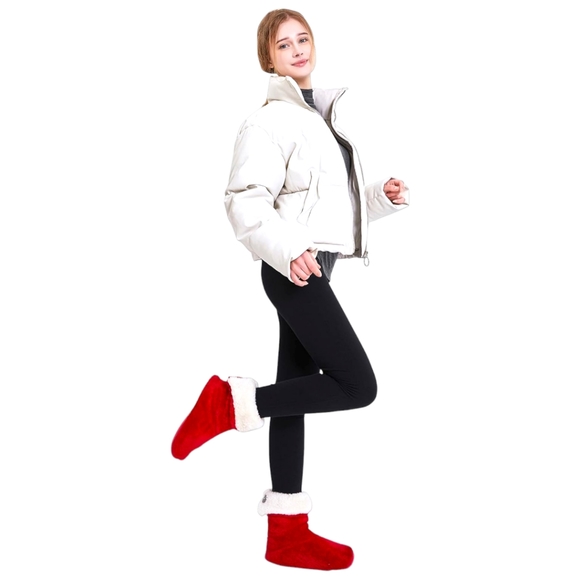 Women's Red Coral Velvet Non-Slip Indoor Warm Cozy Pull On Lined Bootie Slippers - Picture 3 of 11